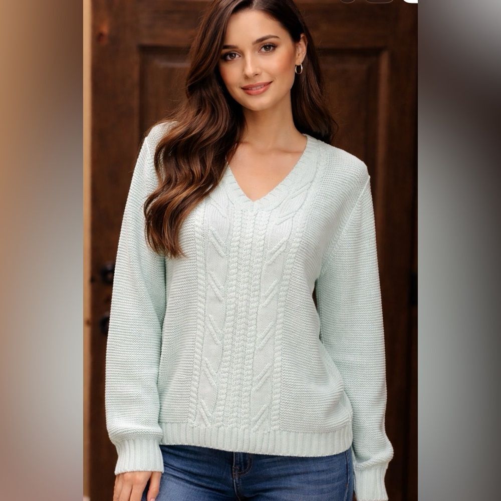 IZOD V NECK Mint Green SWEATER